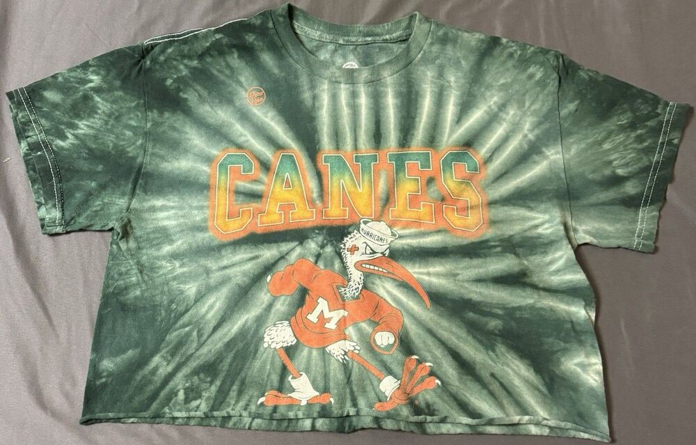Miami Hurricanes Women’s Medium Tie Dye Crop Top The U Green Orange